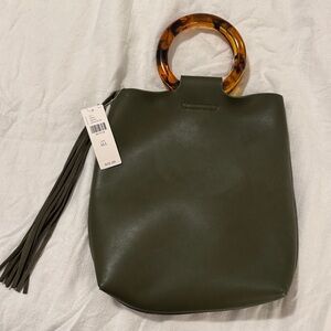 Anthropologie Green Tote with Tortoise Ring Handle